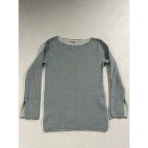 Club Monaco Womens Blue Grey Wool Alpaca Blend Boat Neck Split Cuff Sweater M